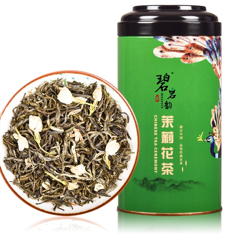 碧岩韵 茶孔雀绿罐茉莉花茶250g