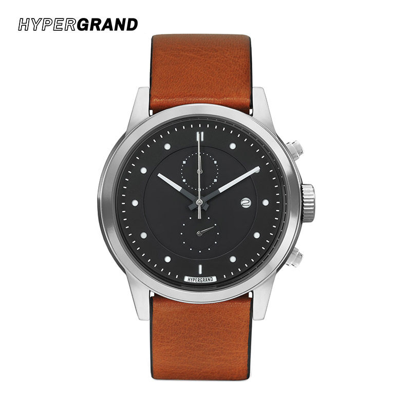 hypergrand哈派格原装进口手表男时尚潮流防水真皮石英日历大黑棕  44MM