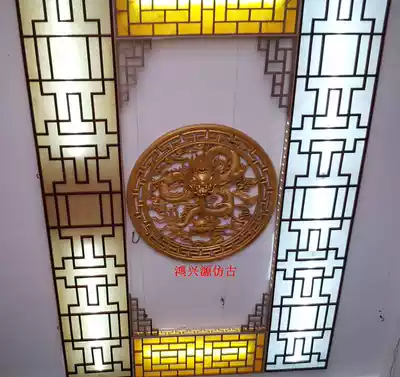 Dongyang wood carving antique Chinese porch hanging ceiling solid wood grid decoration partition factory direct hotel Tea House