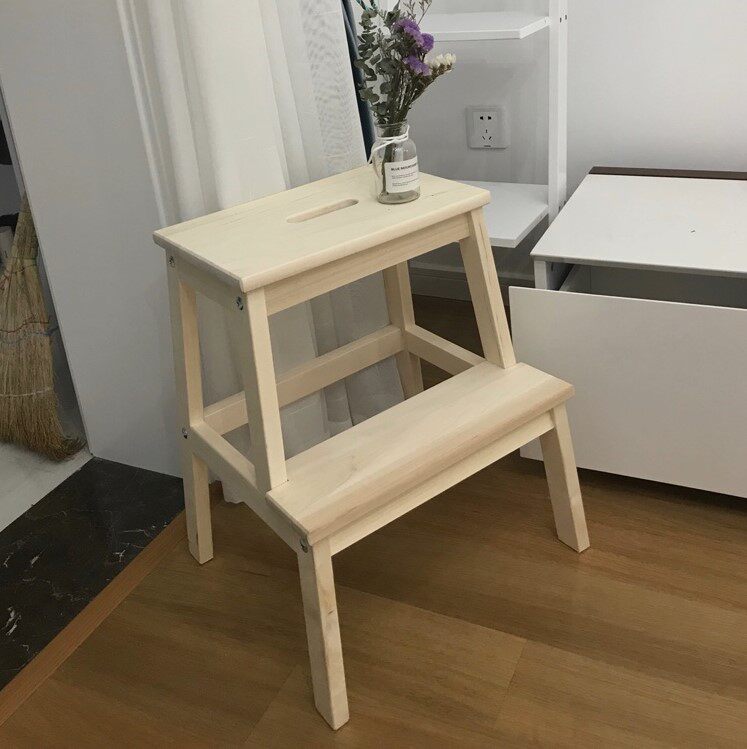 Dalian IKEA Bekam Solid Wood Pine Step Stool Foot Stool Changing Shoe Stool Stair Stool High and Low Stool