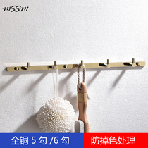 All copper gold hanging clothes hook cap hook bathroom door back hook round bathroom hardware pendant row hook 38CM