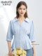 Lansui·Yisha Bufe French-Style Pleated Waist-Cinching Mid-Sleeve Shirt 2026 Summer New Professional Top for Women