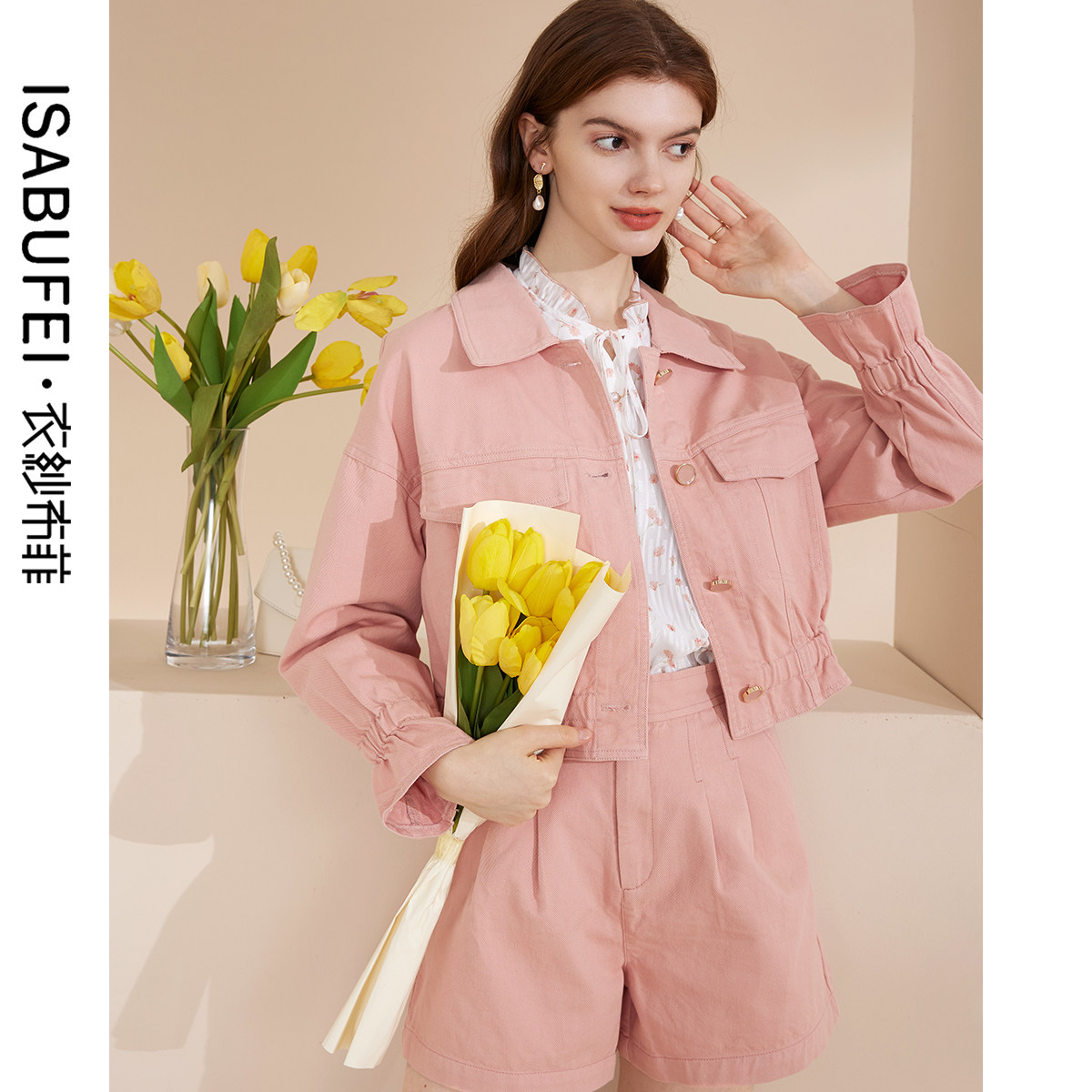 Berry Sugar Denim Set Women Spring 2022 New Design Pink Fashion Pull Cropped Jacket Shorts