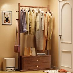 Solid Wood Hanger Bedside Table Integrated Bedroom Floor Coat Rack with Drawer Home Storage Cabinet Living Room Storage Rack