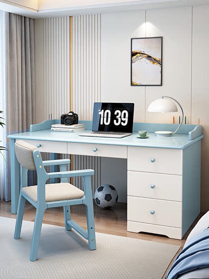 Solid Wood Desk and Bookcase Integrated Table, Light Luxury Modern Home Office Computer Desk, Study Desk for Middle and High School Students