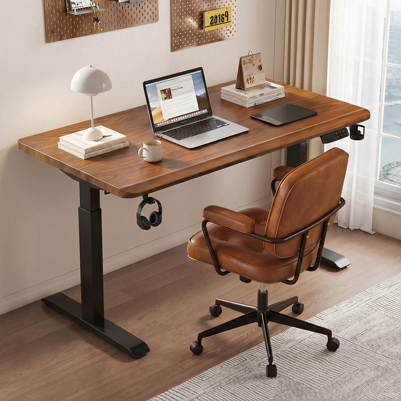 Solid Wood Electric Height-Adjustable Computer Desk for Home Office, Simple Bedroom Desk, Thickened Gaming Desk, Workbench