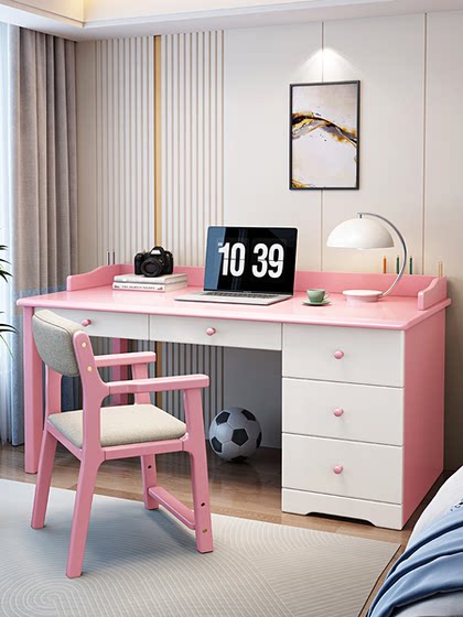 Solid Wood Desk and Bookcase Integrated Table, Light Luxury Modern Home Office Computer Desk, Study Desk for Middle and High School Students