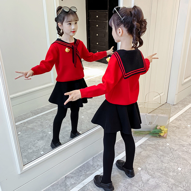 South Korean girl's dress suit 2022 new spring CUHK Scout Knitted Sweater Skirt Academy Wind two sets