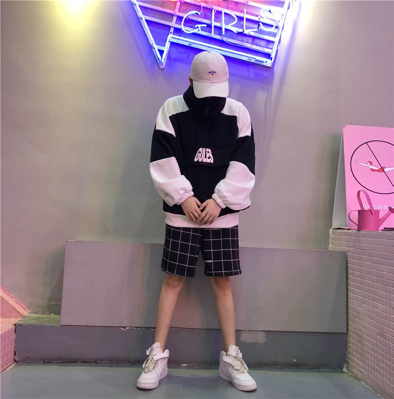 Ins áo len nam phong cách Harajuku bf cổ cao ulzzang cộng với nhung dày phiên bản Hàn Quốc của xu hướng áo khoác đôi mùa đông áo thể thao
