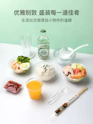 300ml disposable cutlery set Aviation crystal bowl rice bowl hard plastic bowl chopsticks soup bowl 100