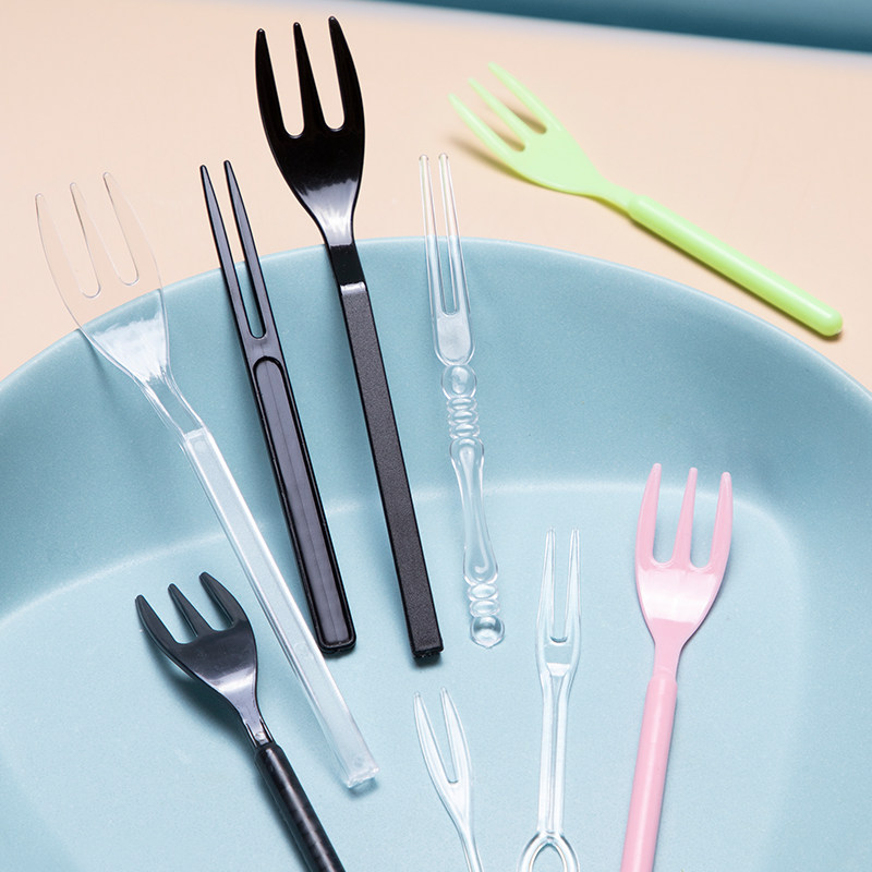 Horn Flower Disposable Plastic Small Spoon Triple Tooth Fork Independent Packaging Thickened Cake Sweet long handle spoon 100 only-Taobao