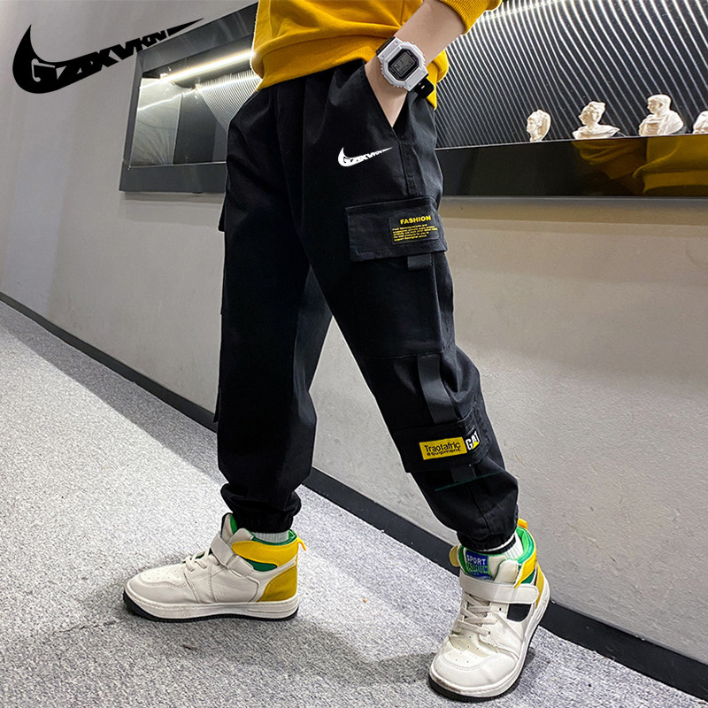 Nike Tide Boys Medium and Large Children's Clothing Spring Autumn Winter Pure Cotton 2022 New Velvet Workwear Casual Long Pants