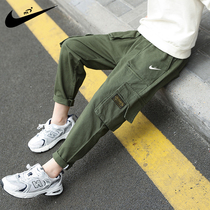 Nike Ton Tide Boy Workwear Pants Autumn Winter Plus Suede Thickened Childrens Dress CUHK Children Casual Pants Pants Long Pants Tide Cards