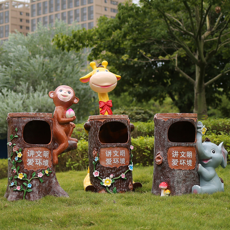 Giraffe Tree Stump-Shaped Trash Can for Kindergarten Children, Cartoon Elephant and Monkey, Cute Peel Bin for Sorting, Commercial Use Giraffe Tree Stump-Shaped Trash Can for Kindergarten Children, Cartoon Elephant and Monkey, Cute Peel Bin for Sorting, Commercial Use