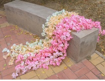 Long strip bedroom wall hanging vine hanging house Wall Flower artificial flower arrangement champagne color simulation cherry blossom rattan ceiling