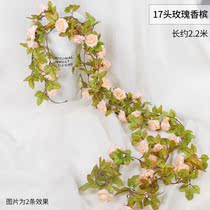Simulation of rose rattan hanging railing plant Wall living room window climbing rattan landscape green leaf air conditioning tube hanging flowers