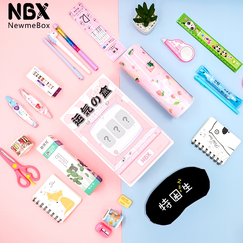 NBX Gift Bag Blind Box Gift Net Red Streaming Sand Pencil Case Female Elementary School Girl Pen Box Brief Creative Multilayer Ins Multifunction Large Capacity Lead Pencil Case Cute Teenage Girl Hearts Cylinder Pen Bag Men Wave