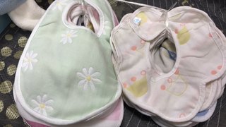 Five six-layer gauze bibs with random slight imperfections