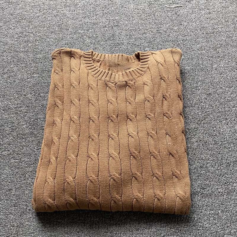 Foreign Trade Twist Knit Sweater Long-Sleeve Men's Pure Cotton Knitwear Autumn and Winter Men's Crew Neck