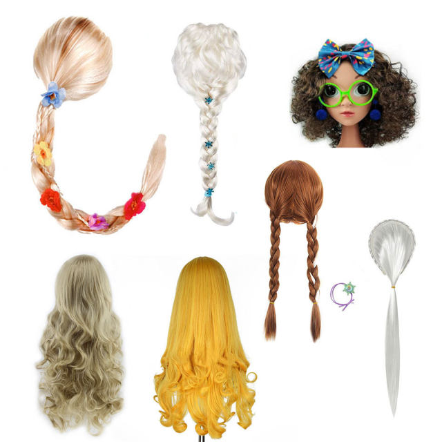 Halloween children's wig cos Anna Elsa Jasmine princess dress mermaid kindergarten performance party accessories