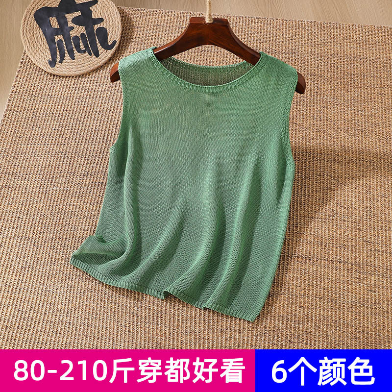 Plus-Size Round-Neck Pullover Knitted Vest for Women, Summer Thin Style, Can Be Worn as an Inner Layer or Outerwear, Linen Camisole Plus-Size Round-Neck Pullover Knitted Vest for Women, Summer Thin Style, Can Be Worn as an Inner Layer or Outerwear, Linen Camisole