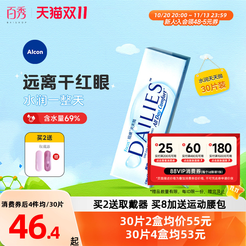 Alcon Daily Disposable Contact Lenses for Myopia, 30-Pack, Viscon Hydrating Daily Disposable Transparent Lenses, Genuine Product