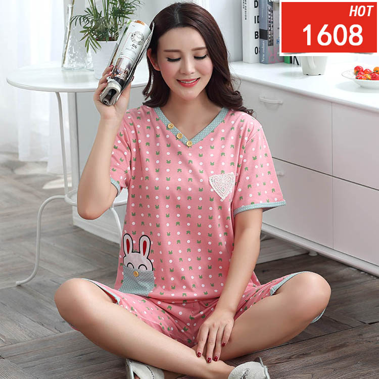 Mùa hè nữ cotton đồ ngủ ngắn tay áo cộng với phân bón XL phần mỏng cardigan bông ladies home dịch vụ ngắn đồ ngủ bộ