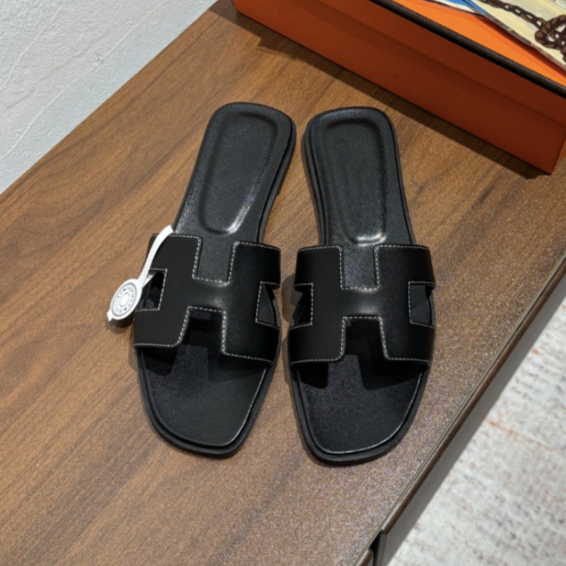 H Brand Top-Tier Slippers, Old Money Style Slip-On Slippers with Genuine Leather Sole, French High-End Outdoor Genuine Leather Slippers