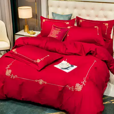 Daily available wedding bedding four-piece set of simple Nordic cotton pure cotton quilt Newlywed celebration quilt wedding room