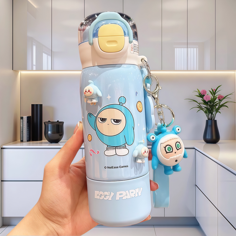 Japanese Eggman Party Children's Insulated Cup Student Three-In-One Straw Cup for Boys and Girls, Special Baby Water Bottle for School Use
