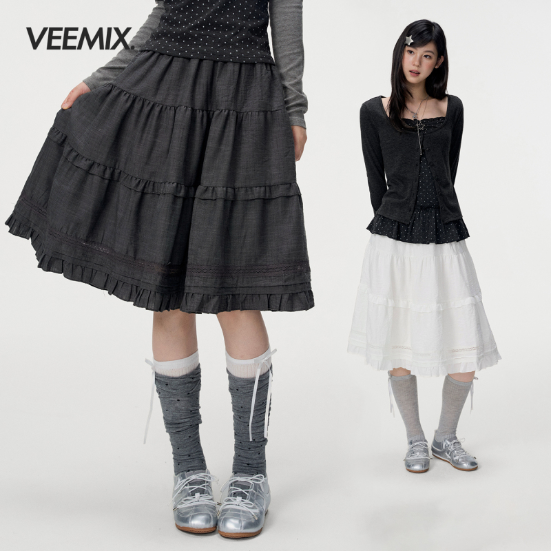 Veemix Early Autumn Gray A-Line Skirt Vintage Style Youthful Outfit Japanese Mori Style Five-Point Skirt Veemix Early Autumn Gray A-Line Skirt Vintage Style Youthful Outfit Japanese Mori Style Five-Point Skirt