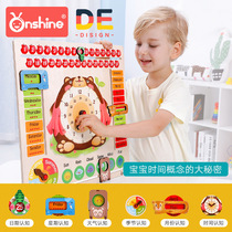 Baby Multifunction Calendar Wooden Clock Parquet Board Children Early Teach Cognitive Toy Time Month Seasonal Weather