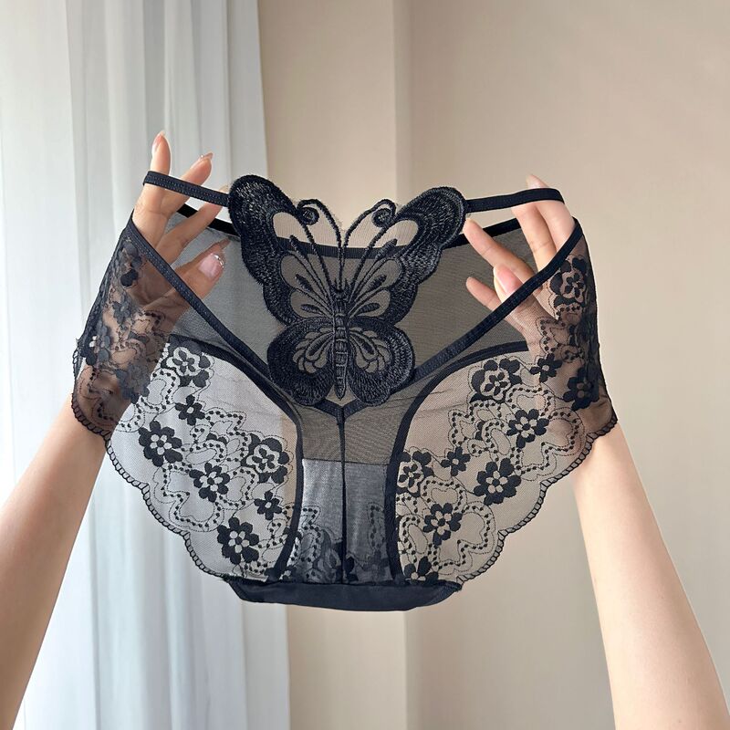 【 45-100kg 】Pure Desire New Women's Lace Mesh Panties Comfortable Butterfly Hollow Mid-Waist Large Size Panties 【 45-100kg 】Pure Desire New Women's Lace Mesh Panties Comfortable Butterfly Hollow Mid-Waist Large Size Panties