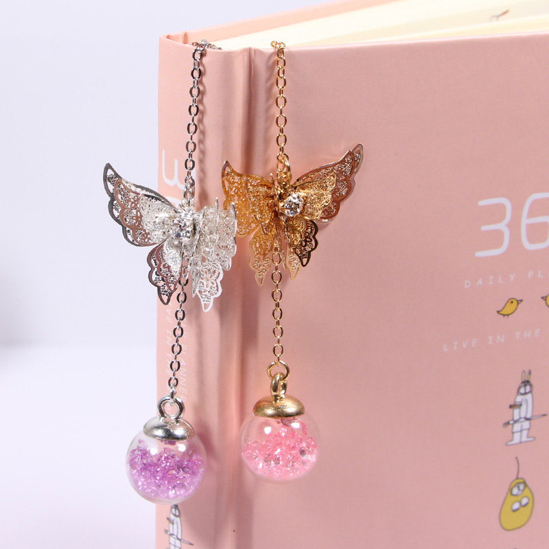 Metal butterfly bookmark classical Chinese style exquisite students with bookmark creative pendant ball leaf vein exquisite hollow clip