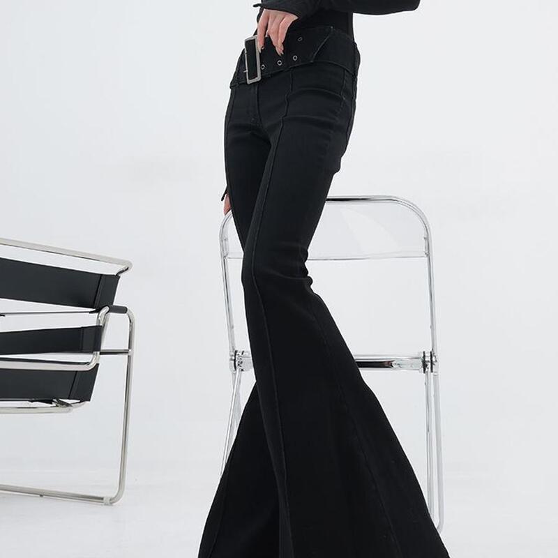 Low-Waisted Black Slimming Design Flared Pants for Women 2026 Summer New Elastic Solid Color Slim Wide-Leg Jeans Low-Waisted Black Slimming Design Flared Pants for Women 2026 Summer New Elastic Solid Color Slim Wide-Leg Jeans