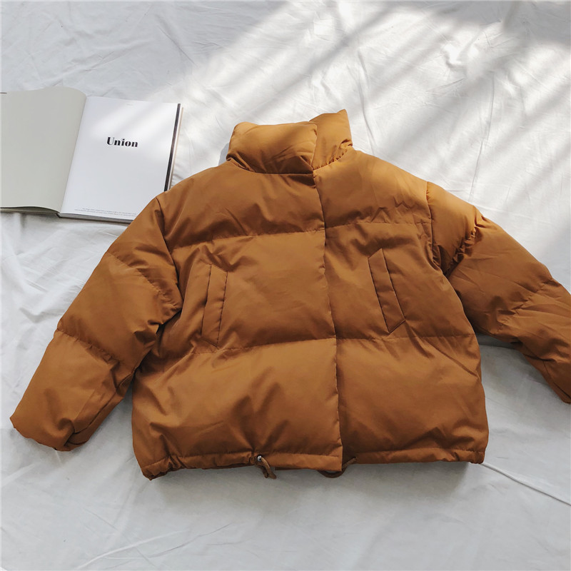Mùa đông Hàn Quốc dày đơn giản đứng cổ áo dày ấm xuống váy bánh mì cotton 茧 loại áo bông cotton áo phao gile nữ
