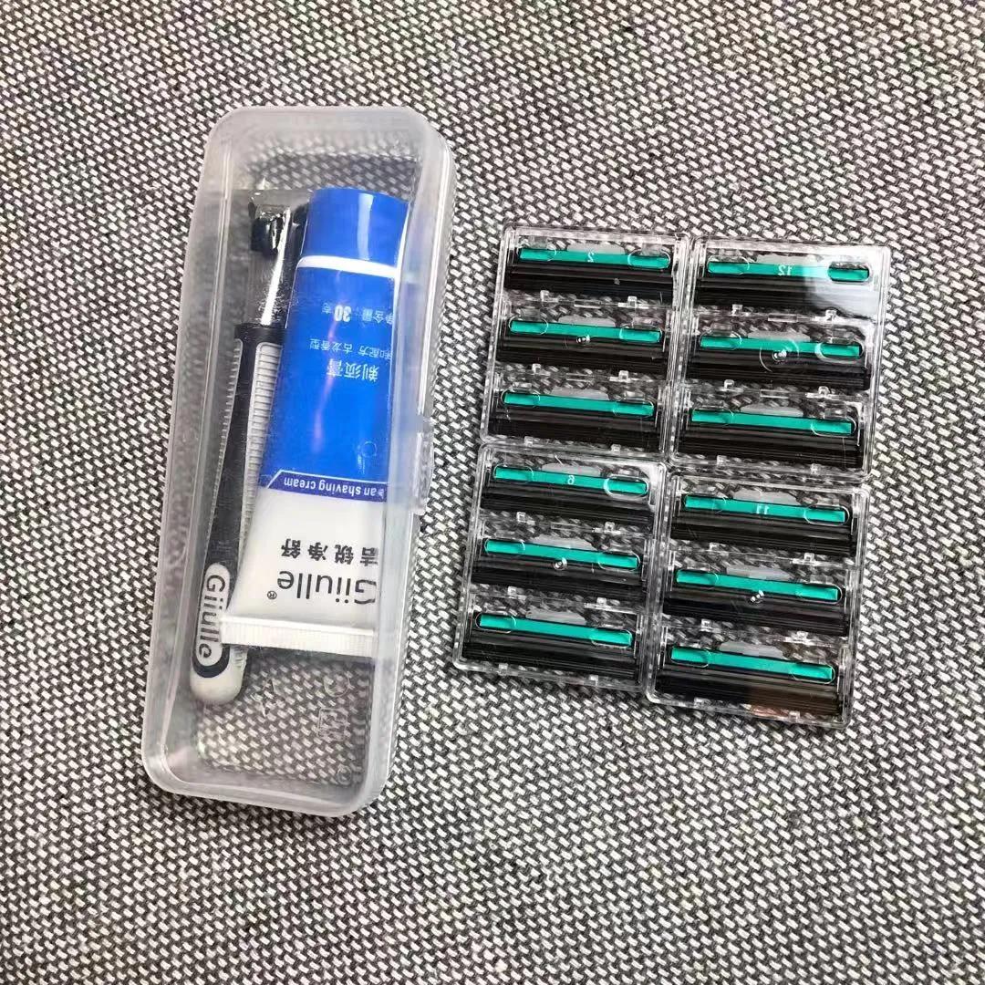 Inside attached 2 blades 1 handle 1 Cleaning cream One containing box Men clean hand scraping knife