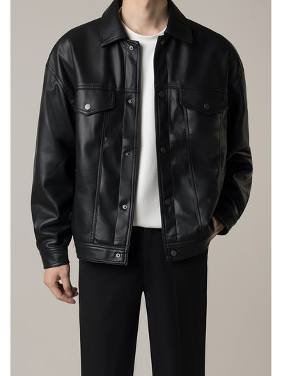 Men's Cool and Stylish High-End Motorcycle Short Leather Jacket, New Trendy Loose Pu Leather Jacket for Men in Spring and Autumn