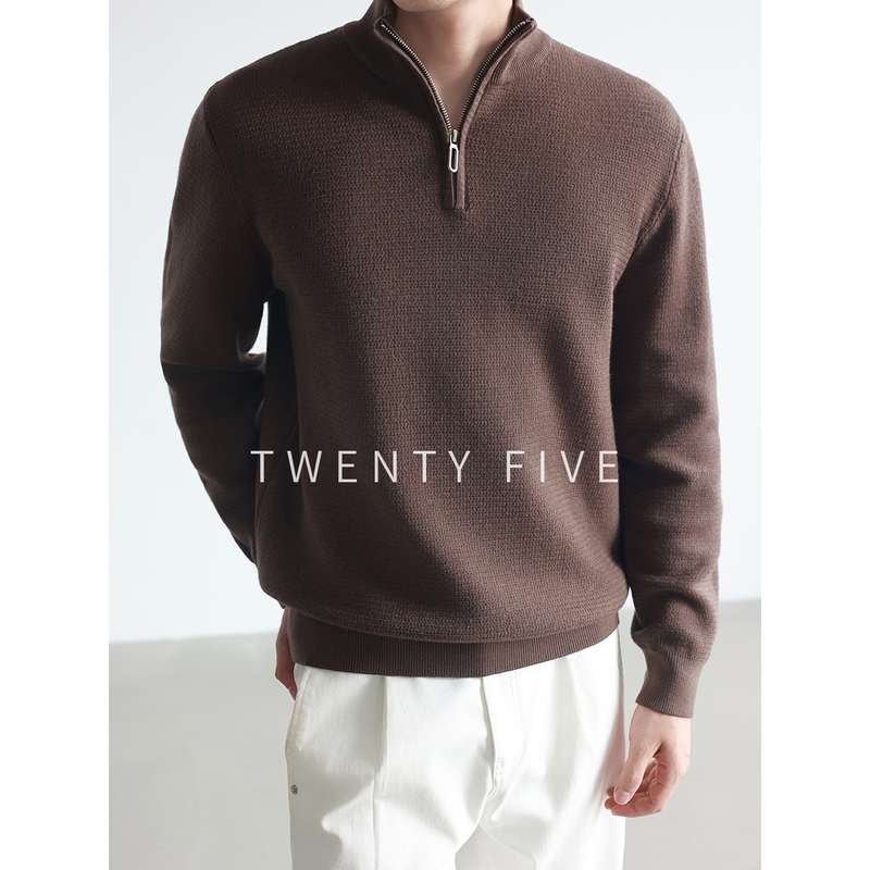 Twenty Five｜Light Luxury Stand-Up Collar Half-Zip Design Men's Business Casual Knitted Pullover Autumn and Winter Sweater
