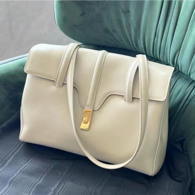 New Celebrity-Style Kelly Bag, Women's Single-Shoulder Leather Tote Bag, Hand-Held Underarm Bag, Large-Capacity Laptop Bag