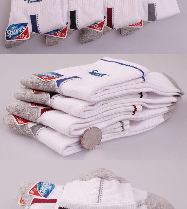 Langsha vớ nam cotton vớ cotton thường vớ nam vớ thể thao mùa xuân và mùa thu mùa đông vớ vớ 6 đôi vận chuyển - Vớ bông tất ngắn cổ