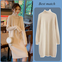 Pregnant woman autumn clothes sweater fashion style net red pregnant woman with dress chili outside wearing 2022 spring and autumn foreign air knitted dress