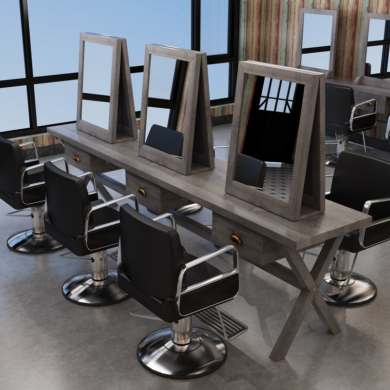 Li Kun shop mirror table retro solid wood mirror hairdressing beauty makeup mirror with lamp LED floor-to-ceiling double-sided dressing table