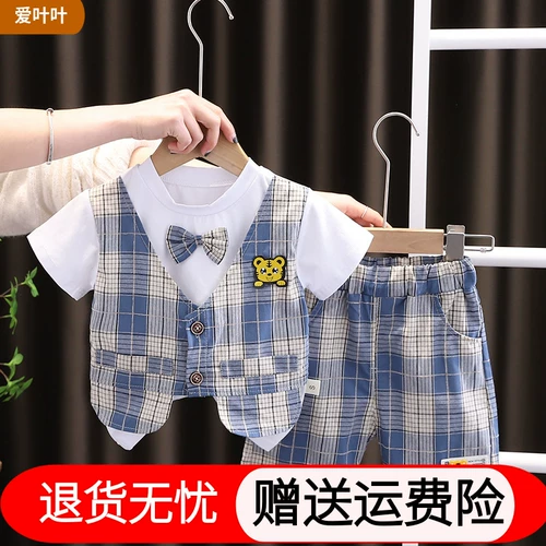 Летняя одежда, детский комплект, пиджак классического кроя, летние шорты, штаны, в западном стиле, короткий рукав, 1-3 лет