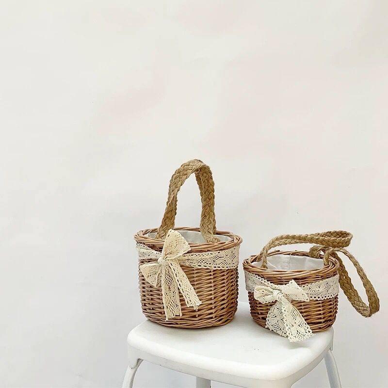 Flower Basket Rattan Portable Children's Bag Basket Small Woven Basket Woven Basket Flower Pot