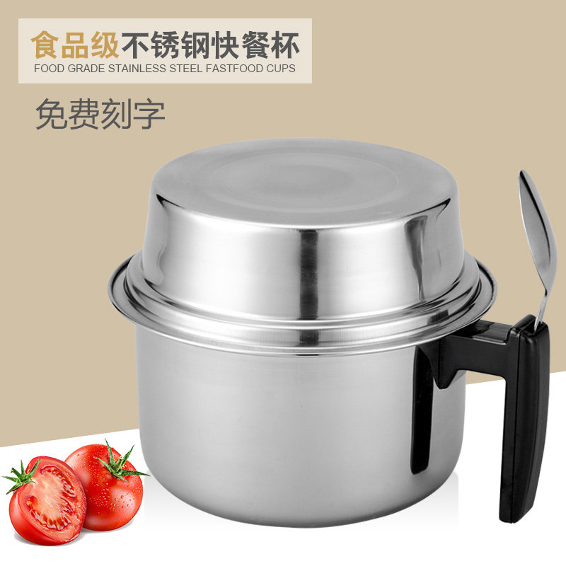 Stainless steel round fast food cup for adults working class double deck box Round lunch box with handle