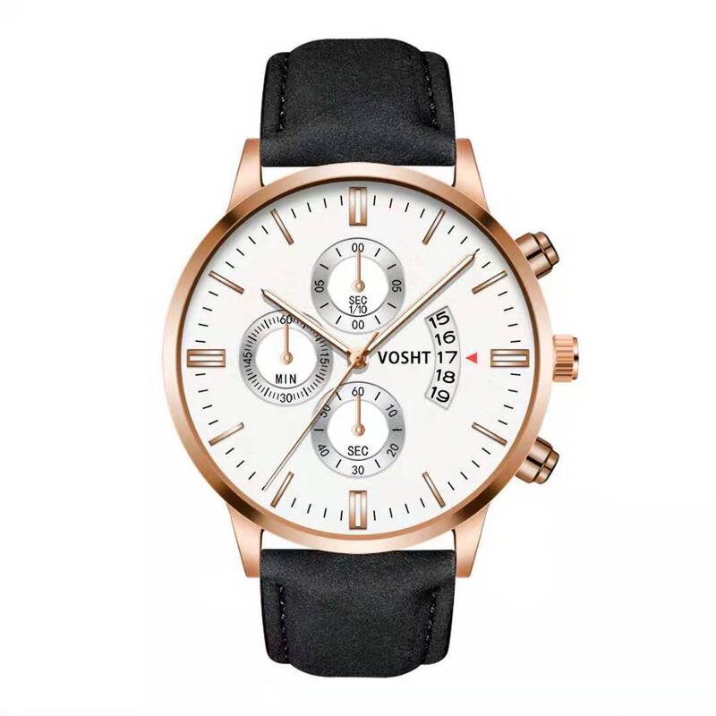 Amazon and Aliexpress Foreign Trade Platform's Popular Watch, Wish's Best-Selling Men's Watch with Calendar and Three Sub-Dials, Casual Men's Watch