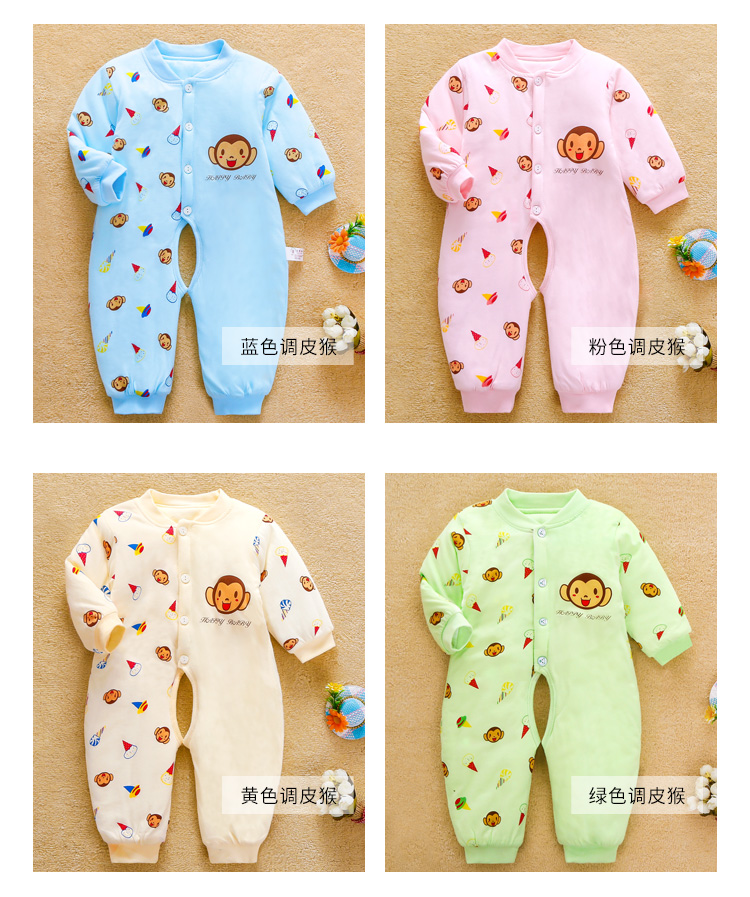 Quần áo trẻ em mùa thu và mùa đông Quần áo cotton mỏng 3 tháng 6 bông mùa đông trẻ sơ sinh được may quần áo ấm bộ body bé gái đáng yêu