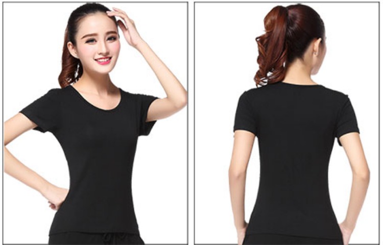 Liu Mei vuông nhảy trang phục áo sơ mi ngắn tay cổ tròn mùa hè quần áo khiêu vũ quần áo khiêu vũ Latin tập thể dục áo thun - Khiêu vũ / Thể dục nhịp điệu / Thể dục dụng cụ giày múa