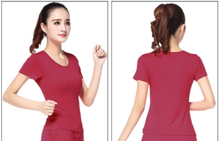 Liu Mei vuông nhảy trang phục áo sơ mi ngắn tay cổ tròn mùa hè quần áo khiêu vũ quần áo khiêu vũ Latin tập thể dục áo thun - Khiêu vũ / Thể dục nhịp điệu / Thể dục dụng cụ giày múa